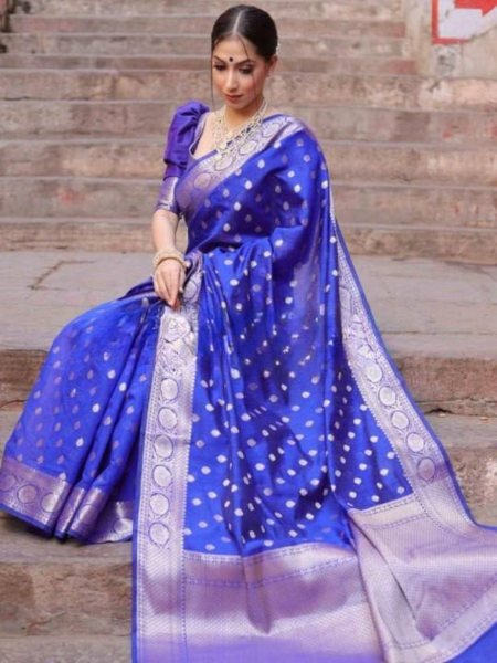 Sustainable Blue Stylish Silk Saree with All Over Pattern for Traditional Occasions Sarees 