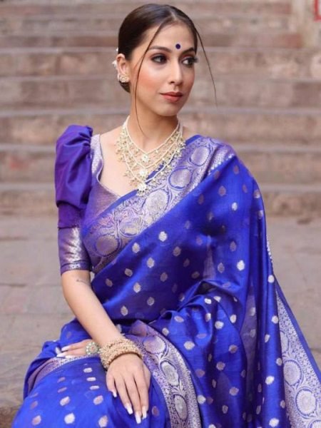 Sustainable Blue Stylish Silk Saree with All Over Pattern for Traditional Occasions Silk Sarees Wholesale