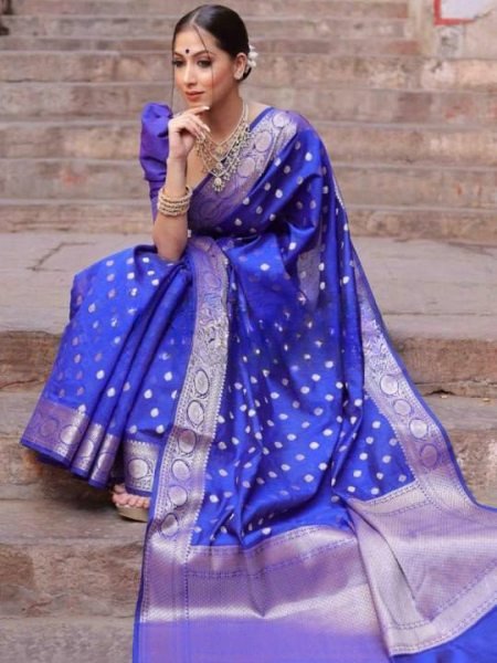 Sustainable Blue Stylish Silk Saree with All Over Pattern for Traditional Occasions Silk Sarees Wholesale
