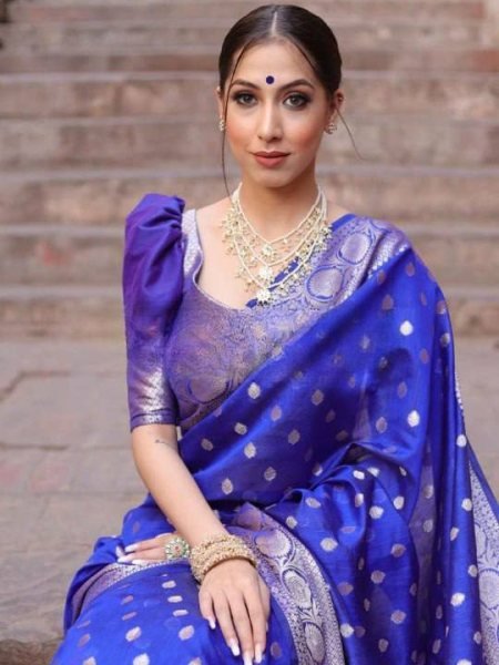 Sustainable Blue Stylish Silk Saree with All Over Pattern for Traditional Occasions Silk Sarees Wholesale