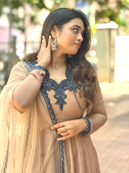 Sustainable Cream Designer Doremon Crush Gown with Embroidery Thread Work Ready To Wear Collection