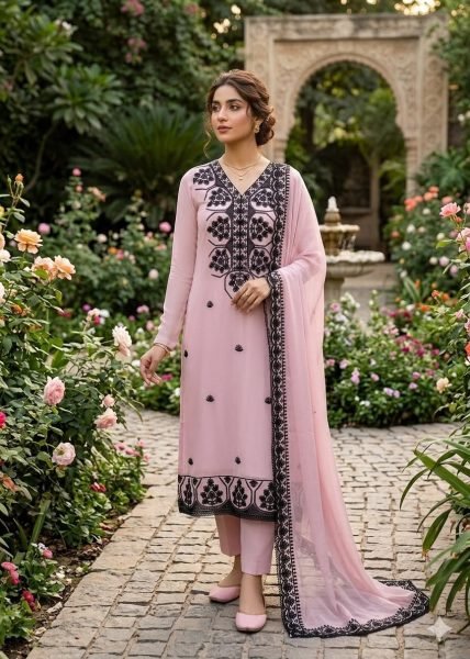 Sustainable Pink Georgette Multi Aari Work Suit Set with Heavy Santoon Bottom Color Set Matching Dress Material Wholesale