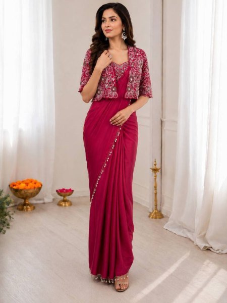 Sustainable Pink Ready to Wear Saree Collection for Boutique Buyers 