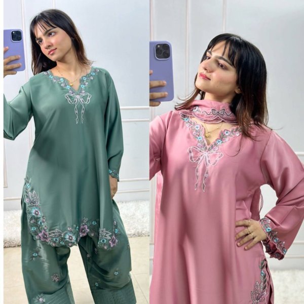 Sustainable Pink Stylish Crepe Suit with Sequence Work for Festive Functions Ready To Wear Collection