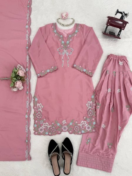Sustainable Pink Stylish Crepe Suit with Sequence Work for Festive Functions Ready To Wear Collection