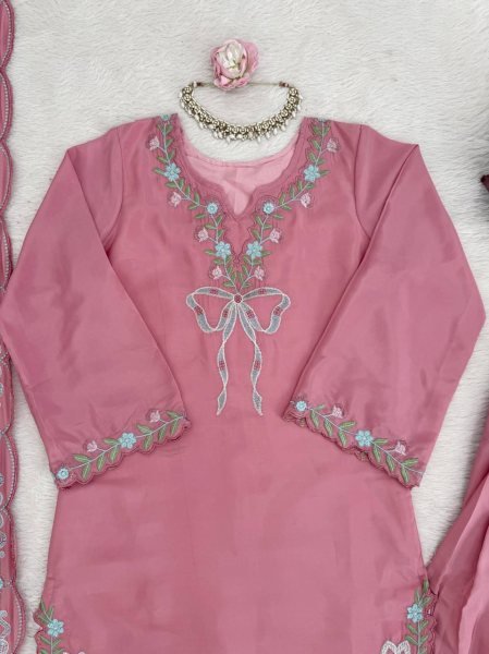 Sustainable Pink Stylish Crepe Suit with Sequence Work for Festive Functions Ready To Wear Collection