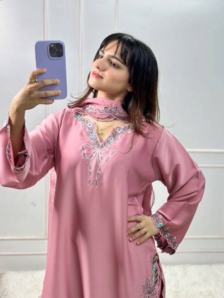 Sustainable Pink Stylish Crepe Suit with Sequence Work for Festive Functions Ready To Wear Collection