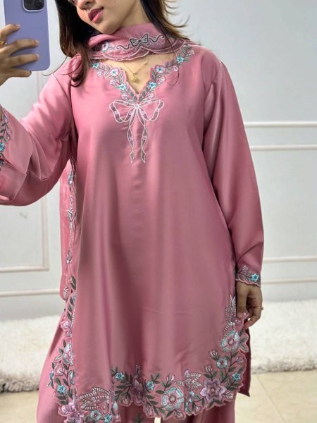 Sustainable Pink Stylish Crepe Suit with Sequence Work for Festive Functions Ready To Wear Collection