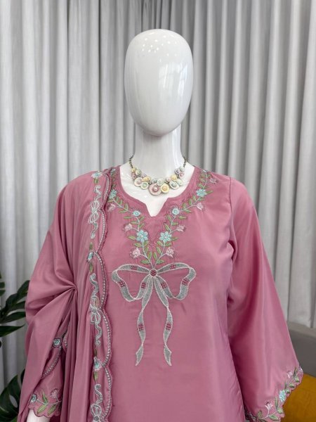 Sustainable Pink Stylish Crepe Suit with Sequence Work for Festive Functions Ready To Wear Collection