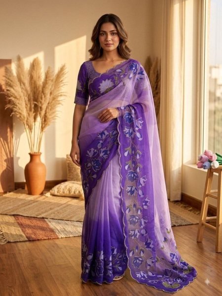 Sustainable Purple Party Wear Tebby Silk Saree with Elegant Katdana Hand Embroidery at Wholesale Rate Sarees 