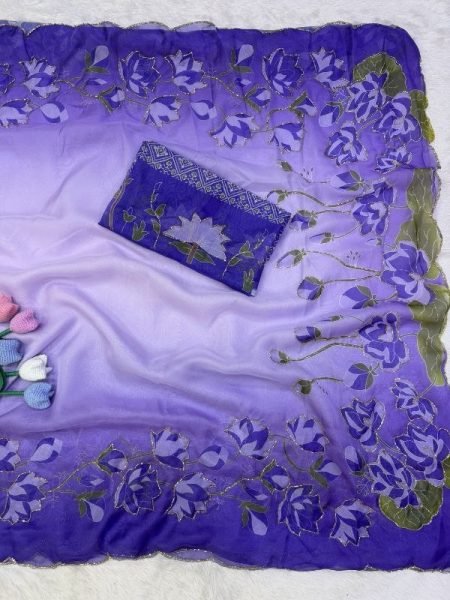 Sustainable Purple Party Wear Tebby Silk Saree with Elegant Katdana Hand Embroidery at Wholesale Rate Silk Sarees Wholesale