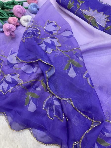 Sustainable Purple Party Wear Tebby Silk Saree with Elegant Katdana Hand Embroidery at Wholesale Rate Silk Sarees Wholesale