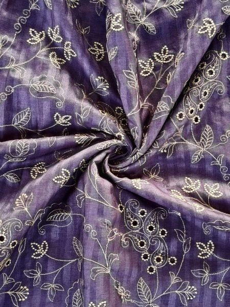 Sustainable Purple Pure Soft Silk Saree with All Over Floral Thread Embroidery For Wedding 