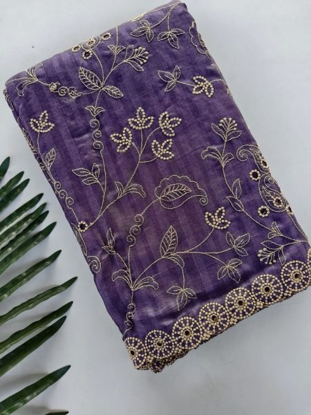 Sustainable Purple Pure Soft Silk Saree with All Over Floral Thread Embroidery For Wedding Silk Sarees Wholesale