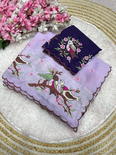 Sustainable Purple Star Georgette Saree with Unstitch Embroidered Blouse at Manufacturer Rate Bollywood Fancy Sarees Wholesale