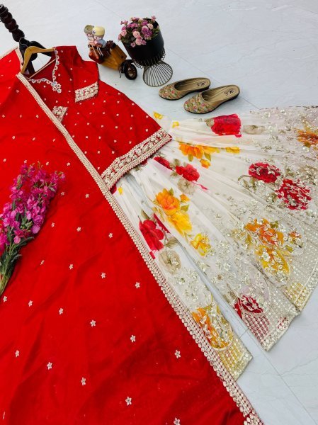 Sustainable Red Chinon Sharara Suits With Codding Work At Wholesale Rate  Ready To Wear Collection