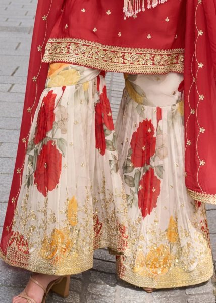 Sustainable Red Chinon Sharara Suits With Codding Work At Wholesale Rate  Ready To Wear Collection