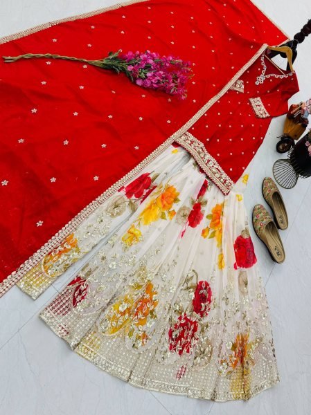 Sustainable Red Chinon Sharara Suits With Codding Work At Wholesale Rate  Ready To Wear Collection