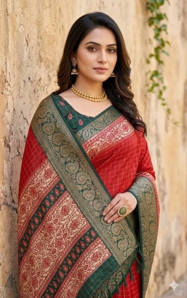 Sustainable Red Elegant Soft Dola Cotton Silk Saree with Printed Design and Zari Border Cotton Sarees Wholesale