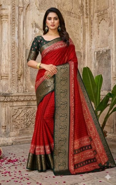 Sustainable Red Elegant Soft Dola Cotton Silk Saree with Printed Design and Zari Border Cotton Sarees Wholesale