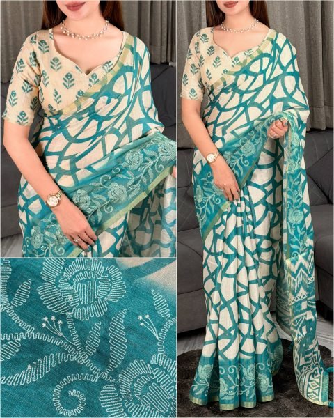 Sustainable Turquoise Erode Silk Saree with Zari Weaving and Cotton Tassels For Festival Silk Sarees Wholesale