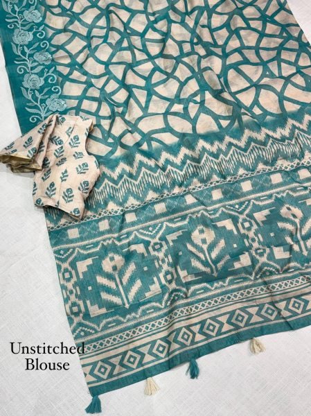 Sustainable Turquoise Erode Silk Saree with Zari Weaving and Cotton Tassels For Festival Silk Sarees Wholesale