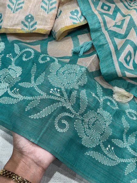 Sustainable Turquoise Erode Silk Saree with Zari Weaving and Cotton Tassels For Festival Silk Sarees Wholesale