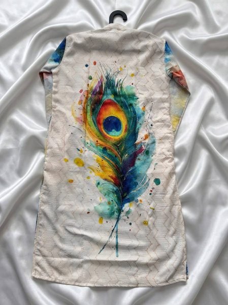 Sustainable White Men s Cotton Digital Print Kurta Pyjama with Crochet Sequins Work Kurta Pajama Wholesale