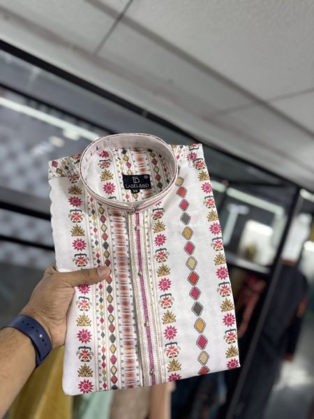 Sustainable White Satin Silk Kurta Pyjama for Men with Pintex Work Kurta Pajama Wholesale