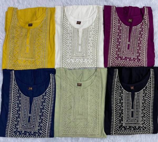 Sustainable Wine Rayon Short Kurti with Beads and Embroidery Work At Manufacturer Rate Tunics kurti