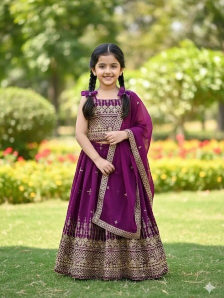 Sustainable Wine Silk-Blend Festive Lehenga Set with Intricate Zari Work  Kurtis