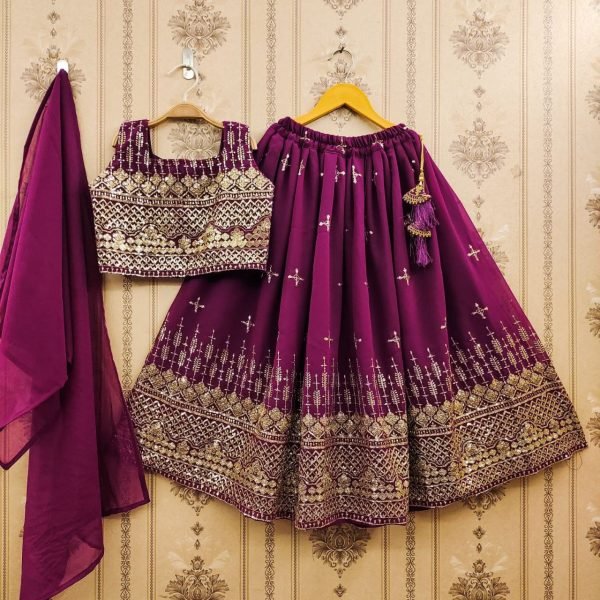 Sustainable Wine Silk-Blend Festive Lehenga Set with Intricate Zari Work  Girls Wear
