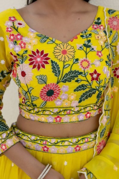Sustainable Yellow Floral Organza Lehenga Choli with Sequins Embroidery for Wedding Wear  Designer Lehenga Choli
