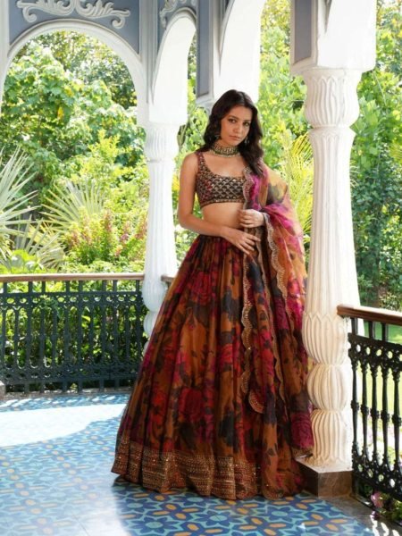 Tabby Organza Lehenga Choli Digital Print   Sequin Embroidery for Weddings   Wholesale from Indias Top Textile Supplier  Lehenga