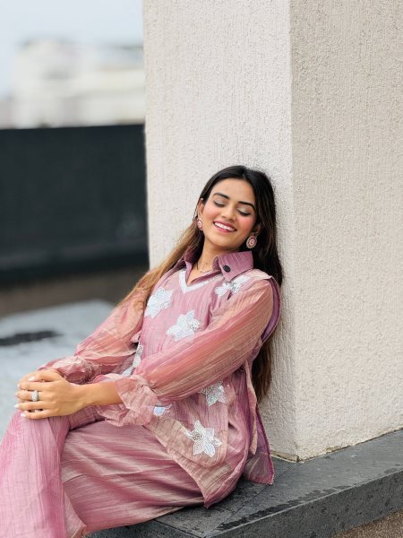 Tailored Baby Pink Designer Rich Salsa Palazzo Co Ord Set for Festival Wear CO ORD Sets