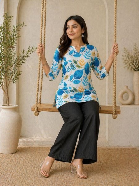 Tailored Blue Premium Daily Wear Palazzo Set Ready to Ship Tunics kurti