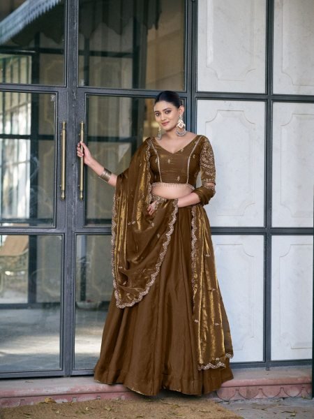 Tailored Coffee Premium Fendi Lehenga with Sequins Embroidery at Manufacturer Rate  Lehenga