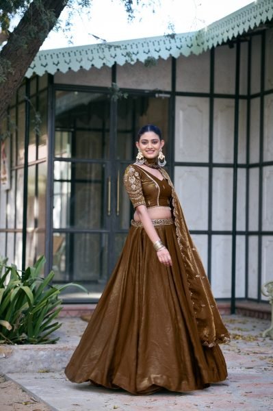 Tailored Coffee Premium Fendi Lehenga with Sequins Embroidery at Manufacturer Rate Designer Lehenga Choli