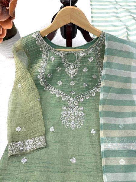 Tailored Green Salsa Silk Embroidered Sharara Suit with Dupatta at Wholesale Rate Ready To Wear Collection