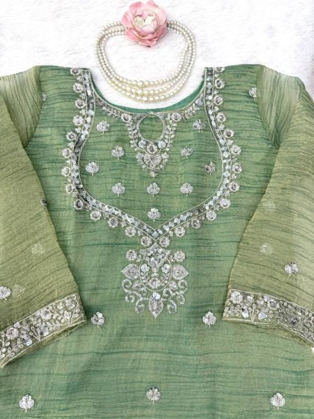 Tailored Green Salsa Silk Embroidered Sharara Suit with Dupatta at Wholesale Rate Ready To Wear Collection