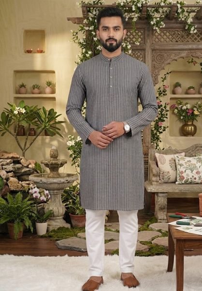 Tailored Grey Cotton Kurta Collection for Casual and Festive Wear Kurta Pajama Wholesale