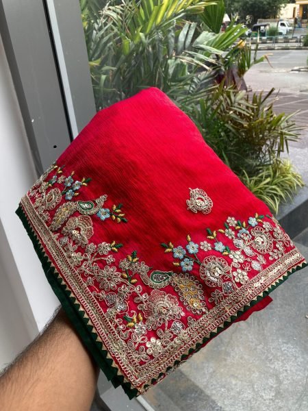 Tailored Hot Pink Fendy Chiffon Silk Saree with Embroidery Work and Piping Border Silk Sarees Wholesale
