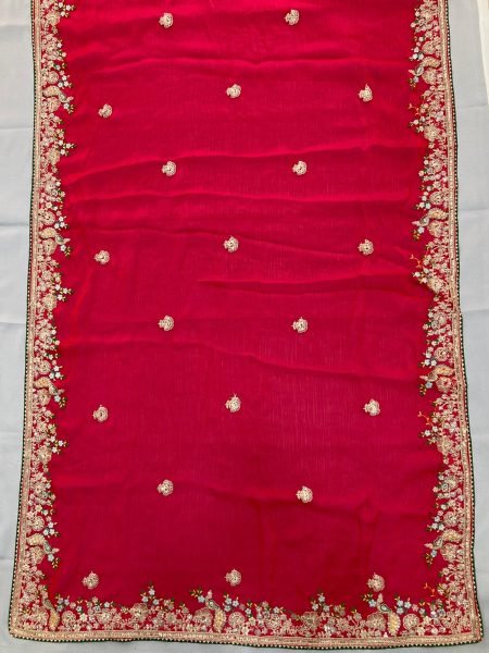 Tailored Hot Pink Fendy Chiffon Silk Saree with Embroidery Work and Piping Border Silk Sarees Wholesale