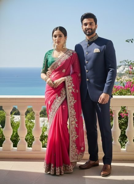 Tailored Hot Pink Fendy Chiffon Silk Saree with Embroidery Work and Piping Border Silk Sarees Wholesale
