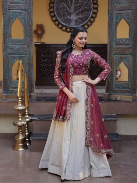Tailored Magenta Cosmos Lehenga Choli with Zari Sequins Work for Festive Wear   Lehenga