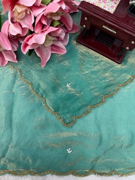 Tailored Mint Green Fendy Silk Saree with Full Hand Work Embroidery at Manufacturer  Silk Sarees Wholesale
