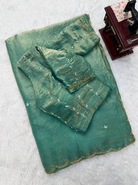 Tailored Mint Green Fendy Silk Saree with Full Hand Work Embroidery at Manufacturer  Silk Sarees Wholesale