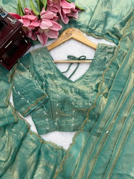 Tailored Mint Green Fendy Silk Saree with Full Hand Work Embroidery at Manufacturer  Silk Sarees Wholesale