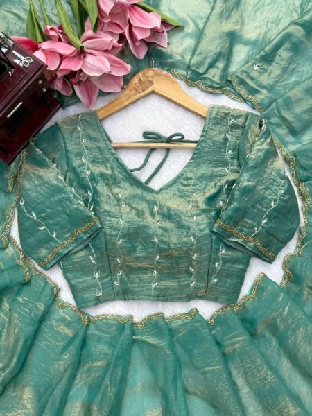 Tailored Mint Green Fendy Silk Saree with Full Hand Work Embroidery at Manufacturer  Silk Sarees Wholesale