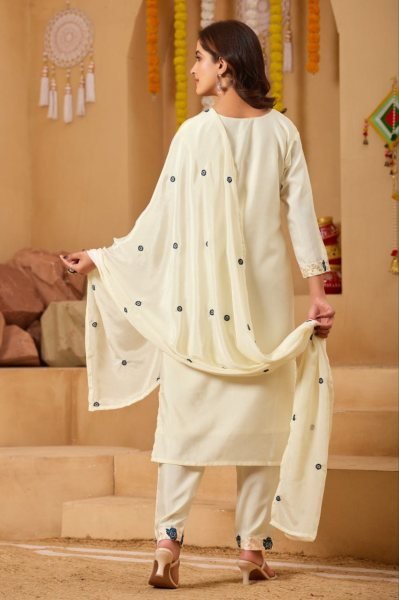 Tailored Off White Rayon Embroidered Suit Set with Dupatta for Festive Celebrations Embroidery Kurtis 
